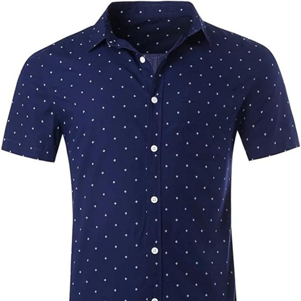 Men's Premium Polka Dot Print Casual Shirt Short Sleeve Cotton Shirts Button Up
